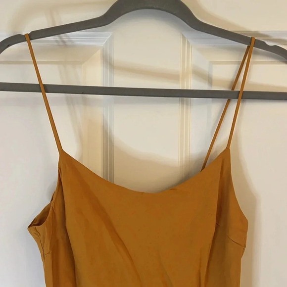 Asos Mustard Yellow Size 6 Spaghetti Strap Dress with side slit Linen - Picture 2 of 7
